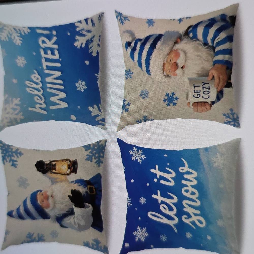 4 Winter Holiday Themed Decorative Throw Pillow Covers 18x18 Fabric